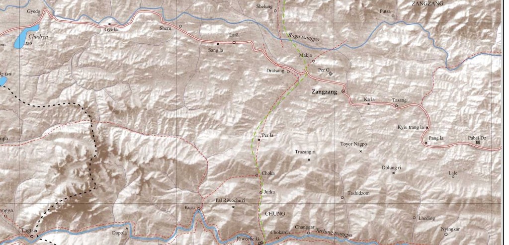 Die Lage von Sangsang Gewu (Zangzang) an der Straße nach Ngari Die Lage von Sangsang Gewu (Zangzang) an der Straße nach Ngari