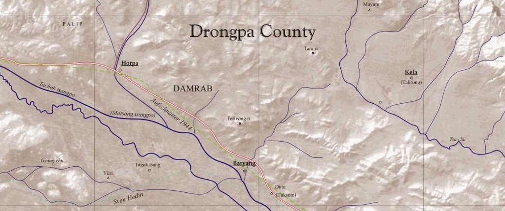 Lage von Paryang (Baryang) im Bezirk Drongpa an der Verbindungsstraße nach Ngari Lage von Paryang (Baryang) im Bezirk Drongpa an der Verbindungsstraße nach Ngari